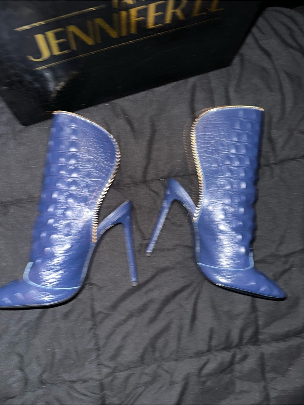 Jennifer Le Blue Leather Mules